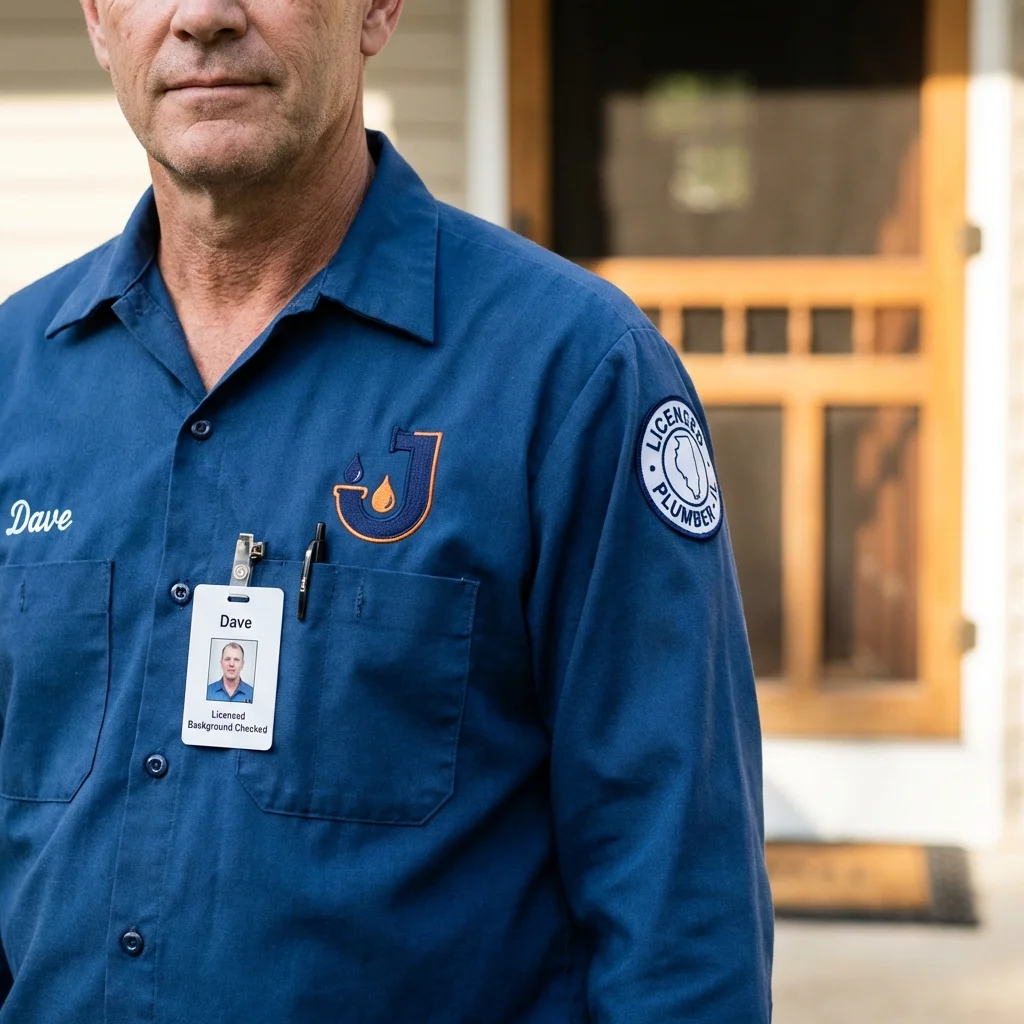 Licensed plumber showing ID badge in New Martinsville, WV