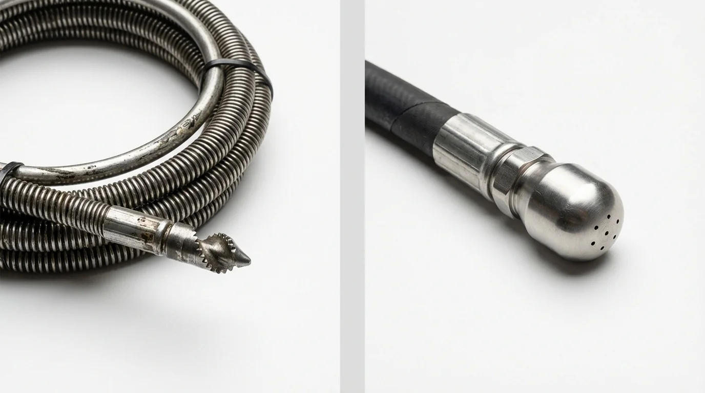 Drain snake cable and hydro jetting nozzle used for drain cleaning in New Martinsville, WV