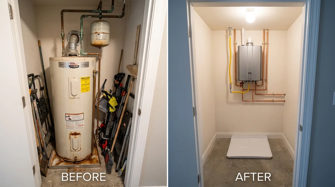 Tank water heater versus wall-mounted tankless unit comparison for New Martinsville, WV homeowners
