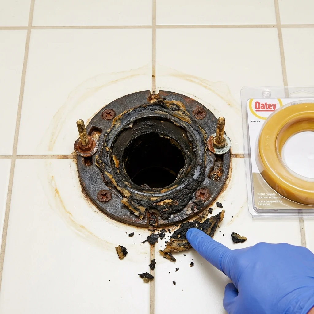 Failed wax ring showing water seepage at the base of a toilet in a New Martinsville, WV home