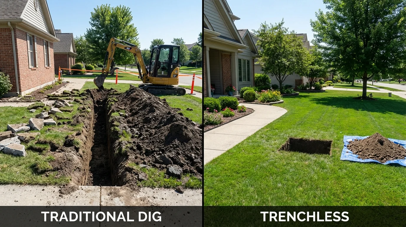 Trenchless sewer repair with minimal yard damage versus traditional excavation in New Martinsville, WV